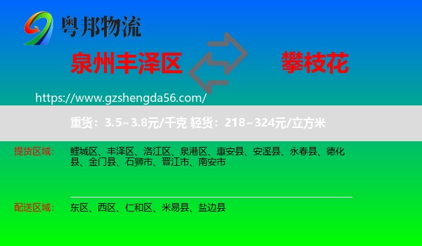 丰泽区到攀枝花物流专线