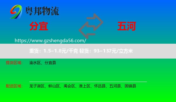 分宜县到五河县物流专线