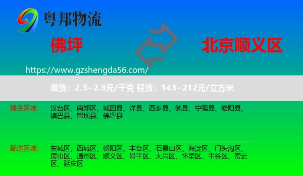 佛坪县到顺义区物流