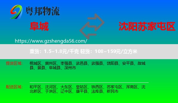 阜城县到苏家屯区物流专线