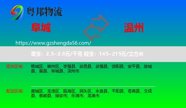 阜城县到温州物流专线