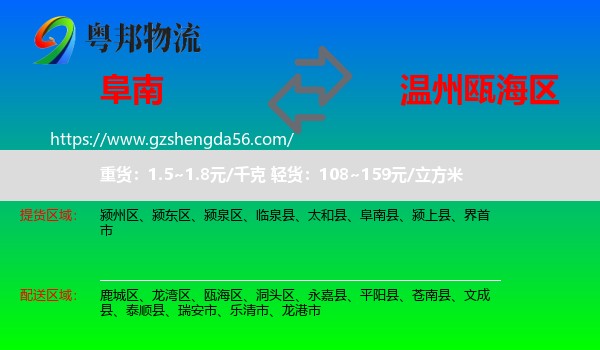 阜南县到瓯海区物流专线