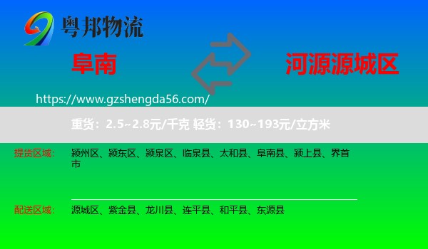 阜南县到源城区物流专线