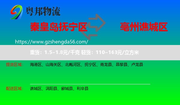 抚宁区到谯城区物流专线