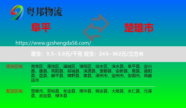 阜平县到楚雄市物流专线
