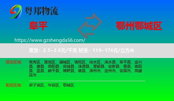 阜平县到鄂城区物流专线