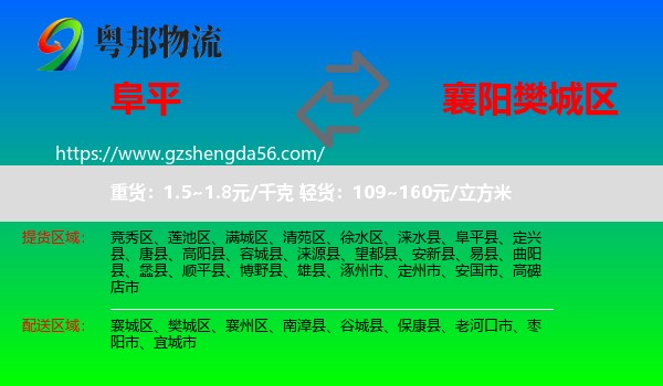 阜平县到樊城区物流专线