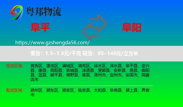 阜平县到阜阳物流