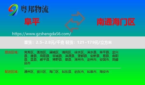 阜平县到海门区物流专线