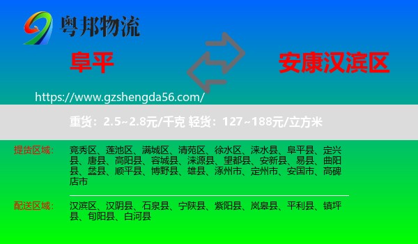 阜平县到汉滨区物流专线