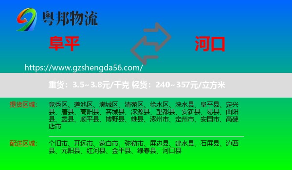 阜平县到河口县物流专线
