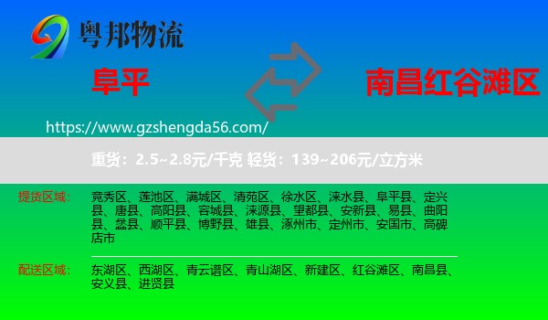 阜平县到红谷滩区物流专线