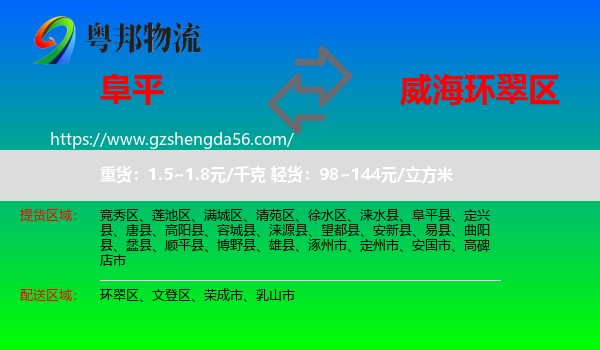 阜平县到环翠区物流专线