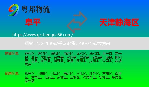 阜平县到静海区物流