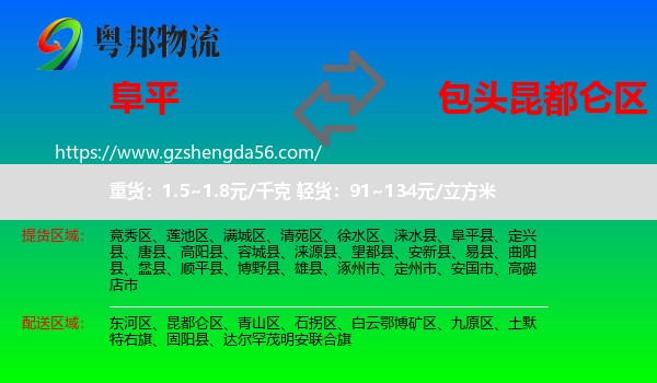 阜平县到昆都仑区物流专线