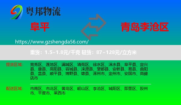 阜平县到李沧区物流专线