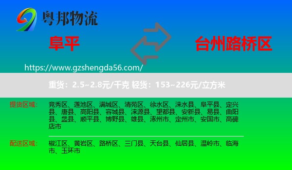阜平县到路桥区物流专线