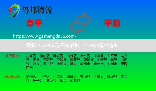 阜平县到平顺县物流专线