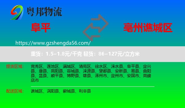 阜平县到谯城区物流专线