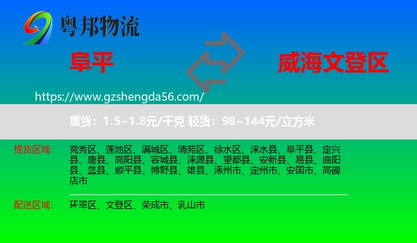阜平县到文登区物流专线