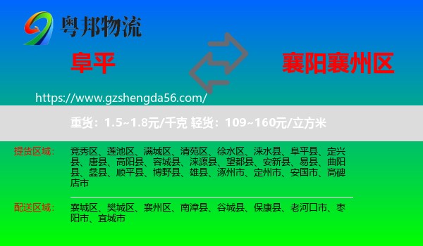阜平县到襄州区物流专线