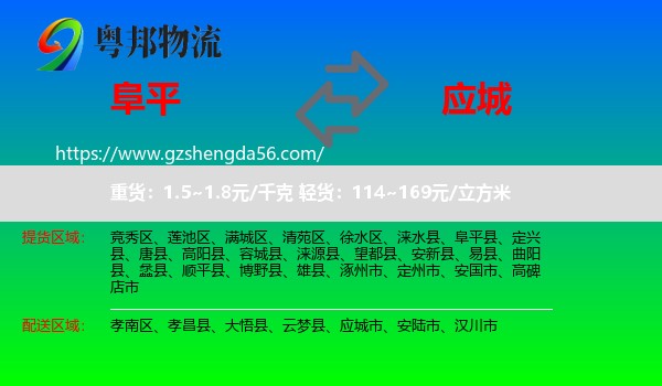 阜平县到应城市物流专线