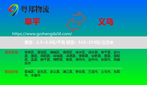 阜平县到义乌市物流专线