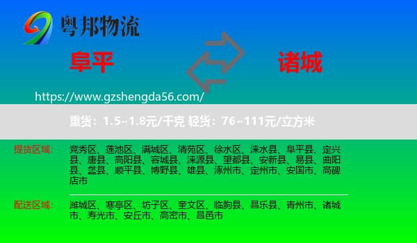阜平县到诸城市物流专线