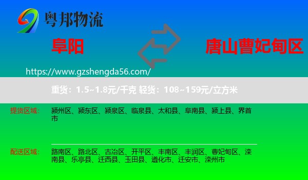 阜阳到曹妃甸区物流专线