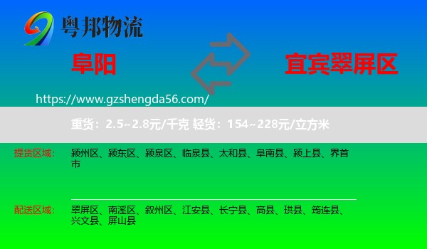 阜阳到翠屏区物流专线