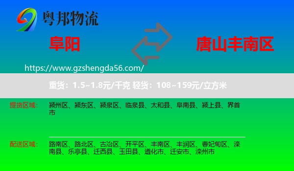 阜阳到丰南区物流专线