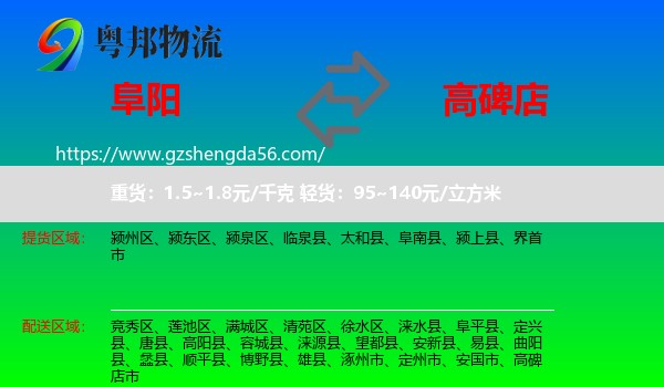 阜阳到高碑店市物流专线