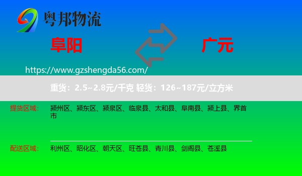 阜阳到广元物流