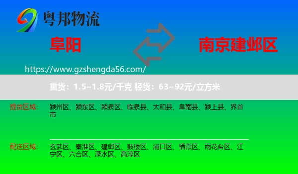 阜阳到建邺区物流专线