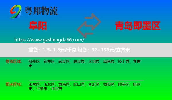 阜阳到即墨区物流专线