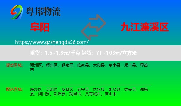 阜阳到濂溪区物流专线