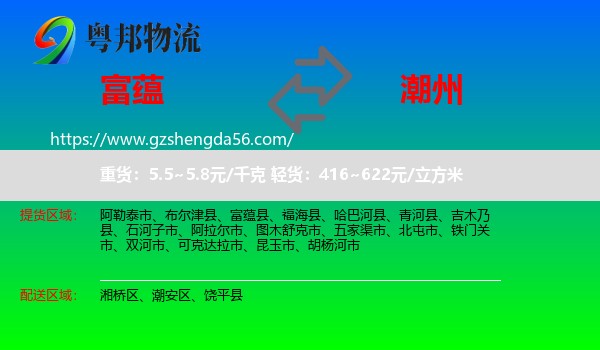 富蕴县到潮州物流专线
