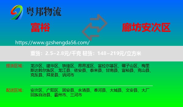 富裕县到安次区物流专线