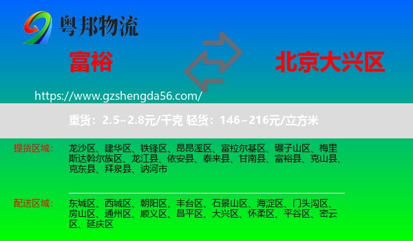 富裕县到大兴区物流