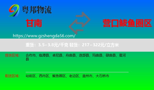 甘南到鲅鱼圈区物流专线