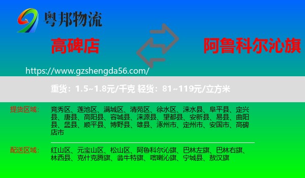 高碑店市到阿鲁科尔沁旗物流专线