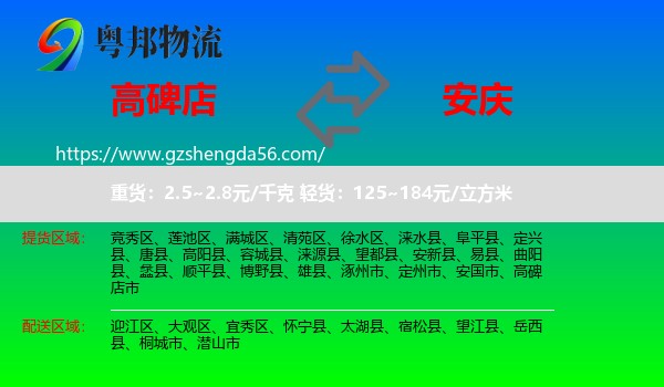 高碑店市到安庆物流专线
