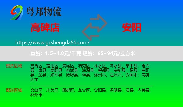 高碑店市到安阳物流专线