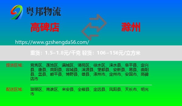 高碑店市到滁州物流专线