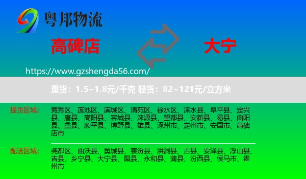 高碑店市到大宁县物流专线