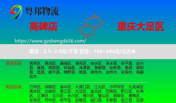 高碑店市到大足区物流专线