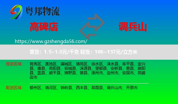 高碑店市到调兵山市物流专线