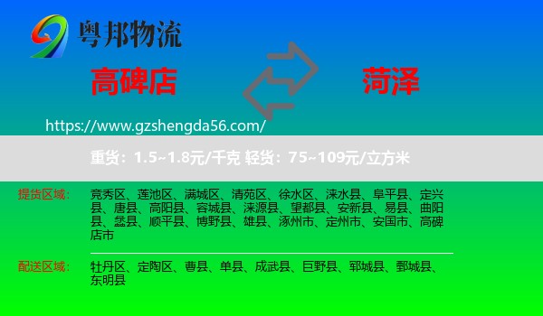 高碑店市到菏泽物流专线