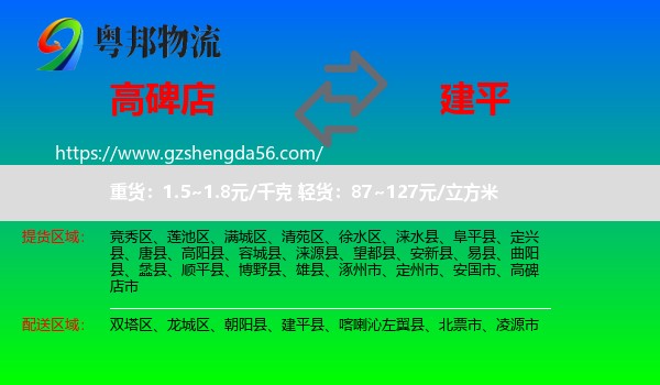 高碑店市到建平县物流专线