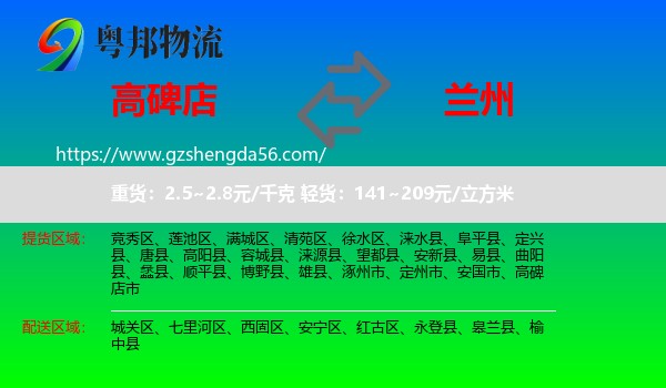 高碑店市到兰州专线